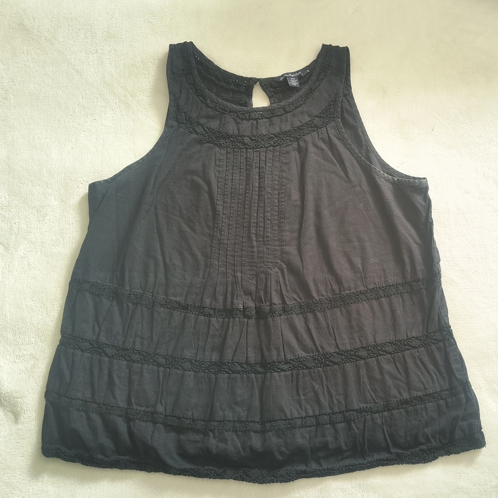 American Eagle Black Lace Trim Sleeveless Top  M
